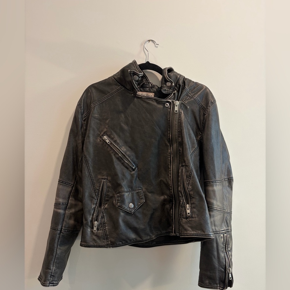 WE THE FREE Women's Vintage Black Faux Vegan Leather Jacket